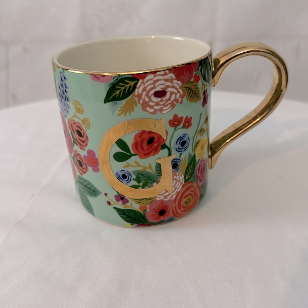 Rifle Paper Co. For Anthropologie Garden Party Monogram G Floral Mug